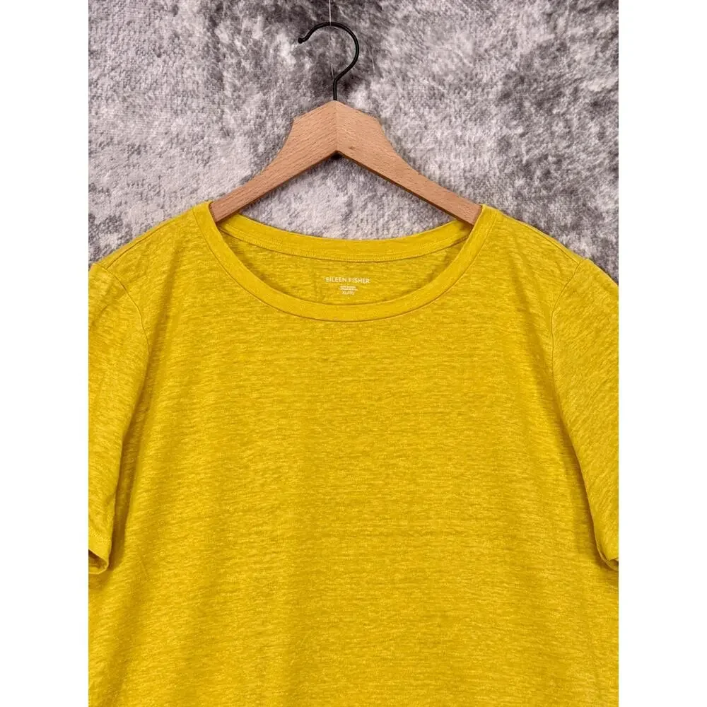 Eileen Fisher Top XL Womens Yellow Organic Linen Short Sleeve